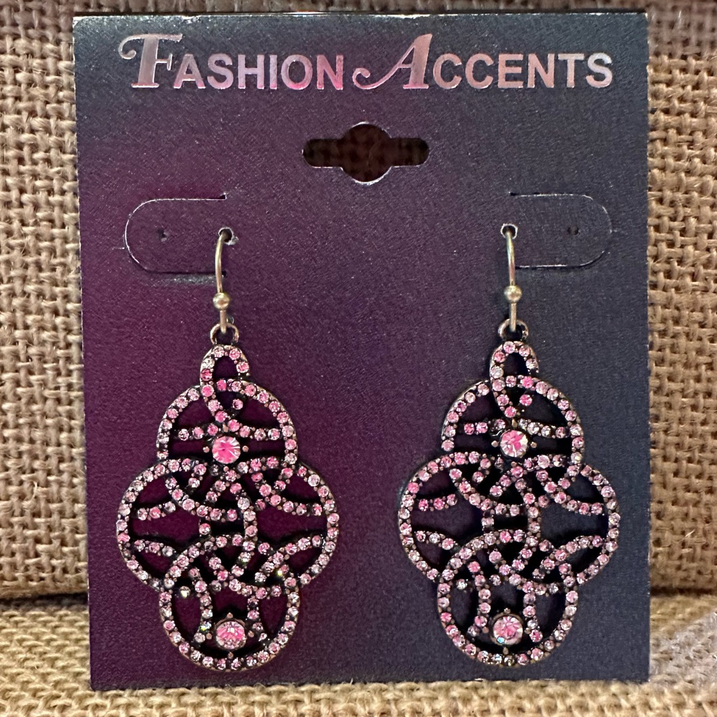 Nwt Fashion Accents Earrings Antique Gold W/ Clear Rhinestones- Dangle Fish Hook